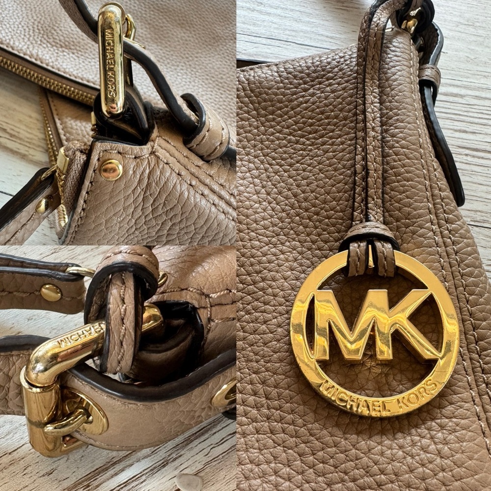 Michael Kors Lea Shoulder Bag Asymmetrical Zip 3 Compartment Tan Leather - Picture 7 of 16